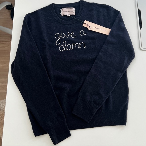 Lingua France Cashmere Sweater “Give a Damn” NWT - Picture 2 of 5